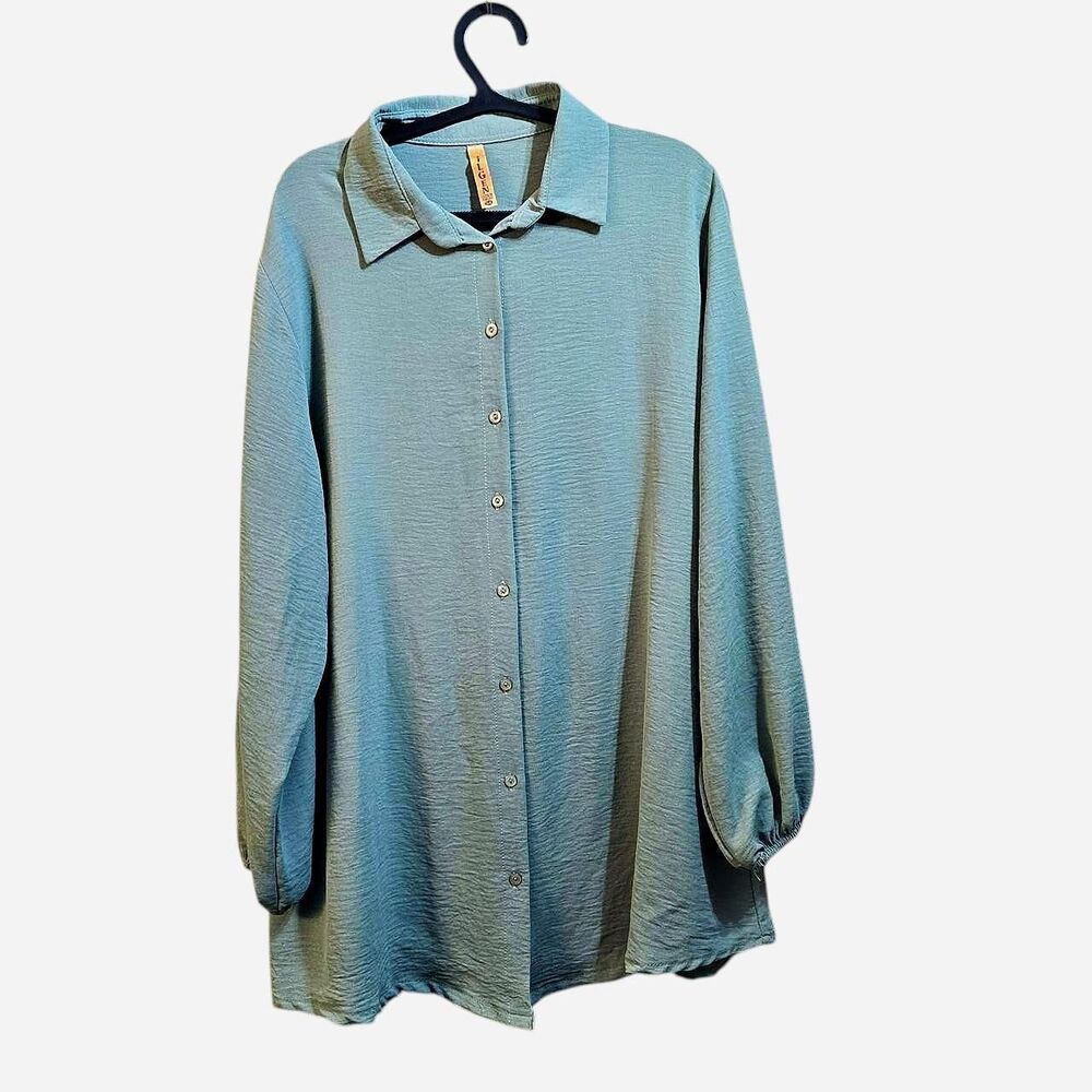 iLGEN Sage Green Oversized Tunic Button Up Blouse
